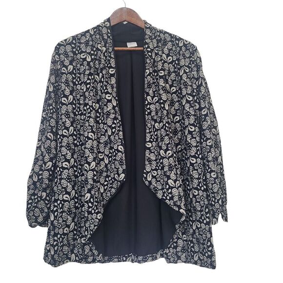 Kaileigh Sweaters - Kaileigh Clementina Lace Overlay Kimono Black Size 2X Open Drape Cardigan